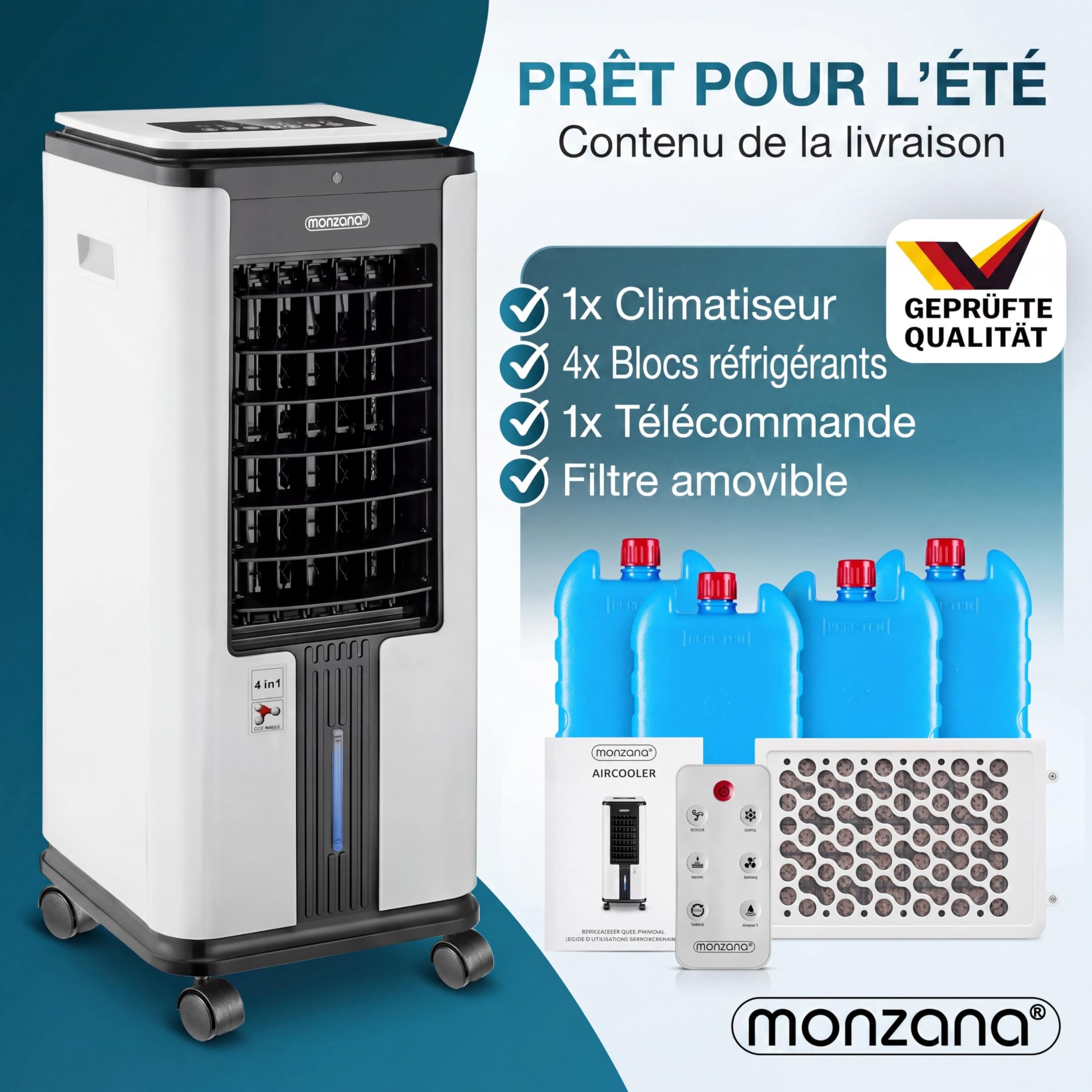 MONZANA® Rafraîchisseur d'air mobile 7L 4en1 télécommande 3 vitesses Ventilateur ioniseur humidificateur purificateur d'air