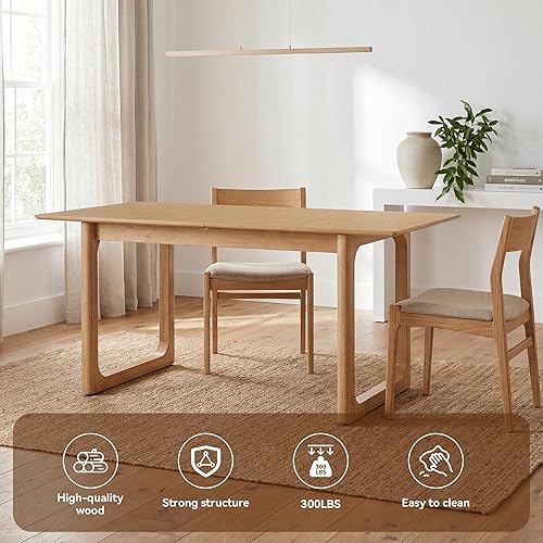 Miniatura 7 de HNY Mesa de comedor de madera extensible para mesas de cocina rectangulares modernas de 4 a 8 pulgadas, 71 pulgadas con base de madera, mesa