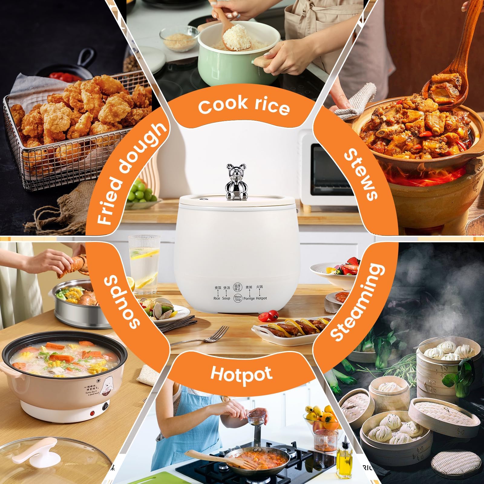 2,Cuociriso Elettrico 1,8L Mini Cuociriso Antiaderente Pentola Elettrica Multifunzionale con Misurino per Cucinare A Casa
