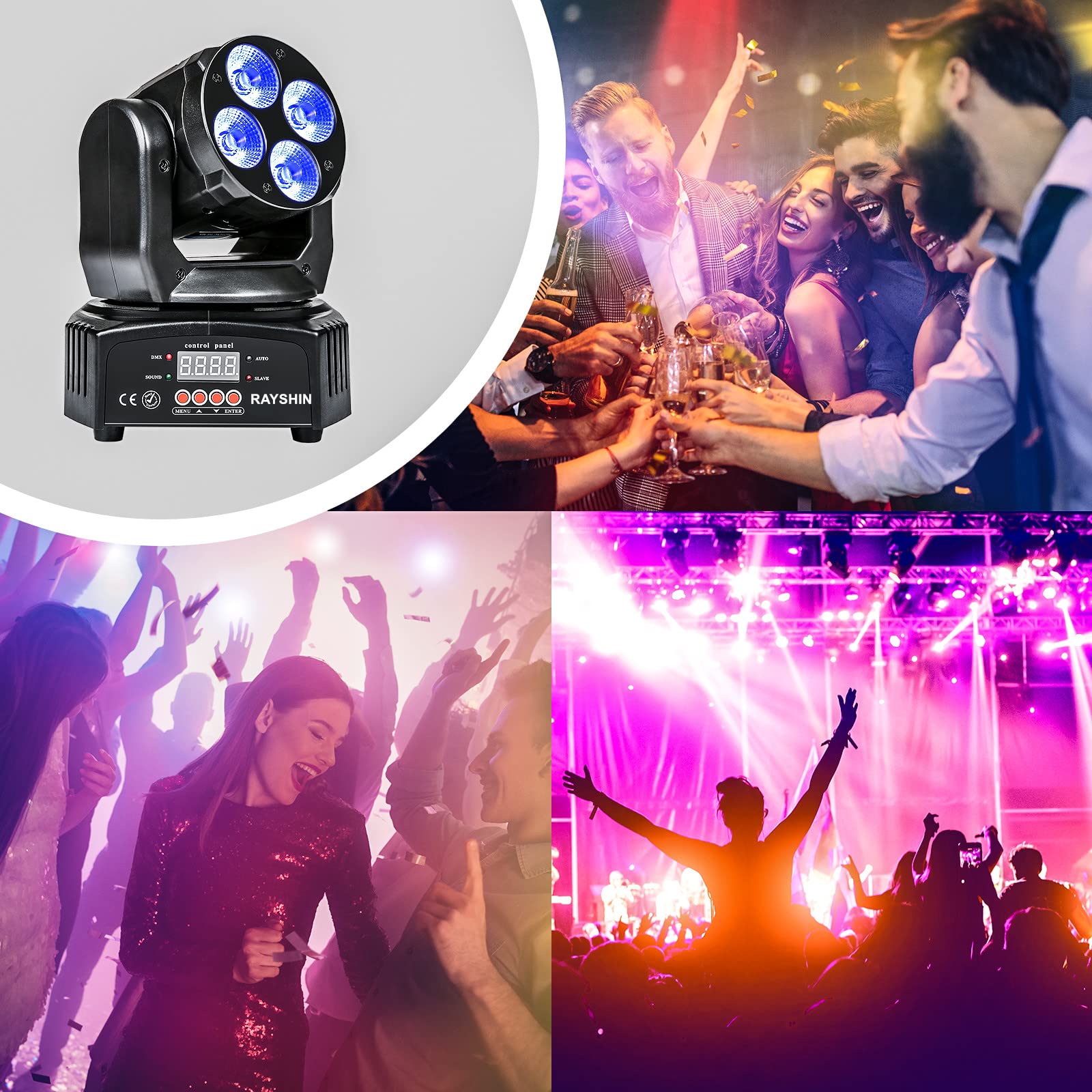 LED testa mobile professionale DMX512 RGBWA/UV 50 W 16/18 CH Professional Mini Moving Head Illuminazione Palcoscenico 6 in 1 effetto strobo per DJ discoteca ristorante club matrimonio casa party.