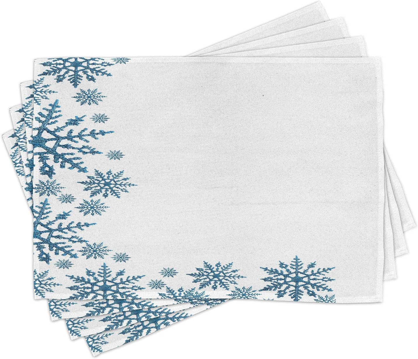 Lunarable Snowflake Place Mats Set of 4, Snow Inspired