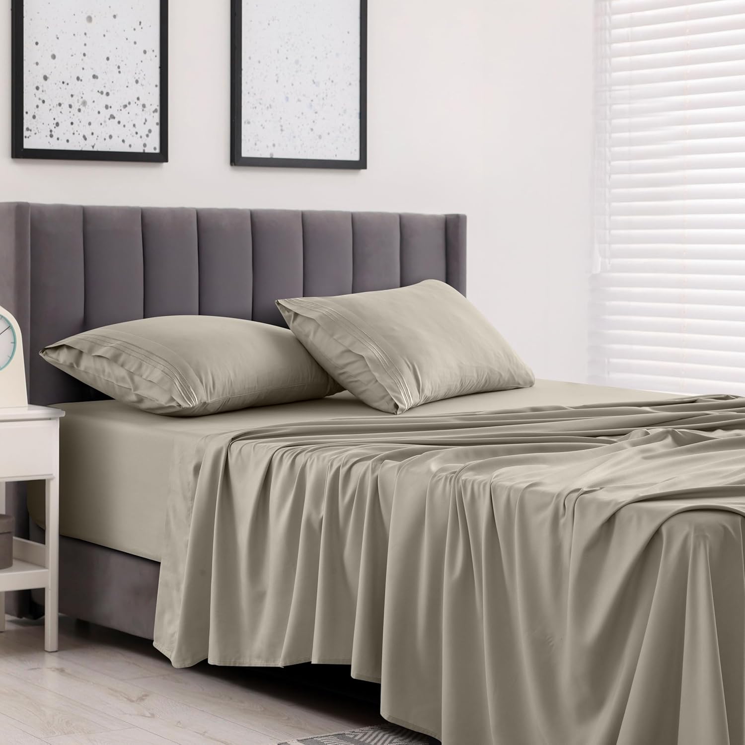 LUX Décor Queen Sheet Set – 6 Piece Ultra-Soft Microfiber Bed Sheets with Flat Sheet, 16 Inches Deep Pocket Fitted Sheet & Pillowcases, Cooling & Breathable Hotel Luxury, Oeko-TEX – Taupe