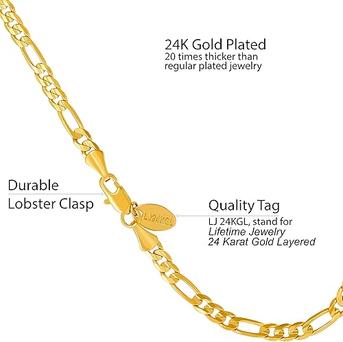 Miniatura 4 de LIFETIME JEWELRY 4mm Figaro Chain Anklet Bracelet for Women 24k Real Gold Plated