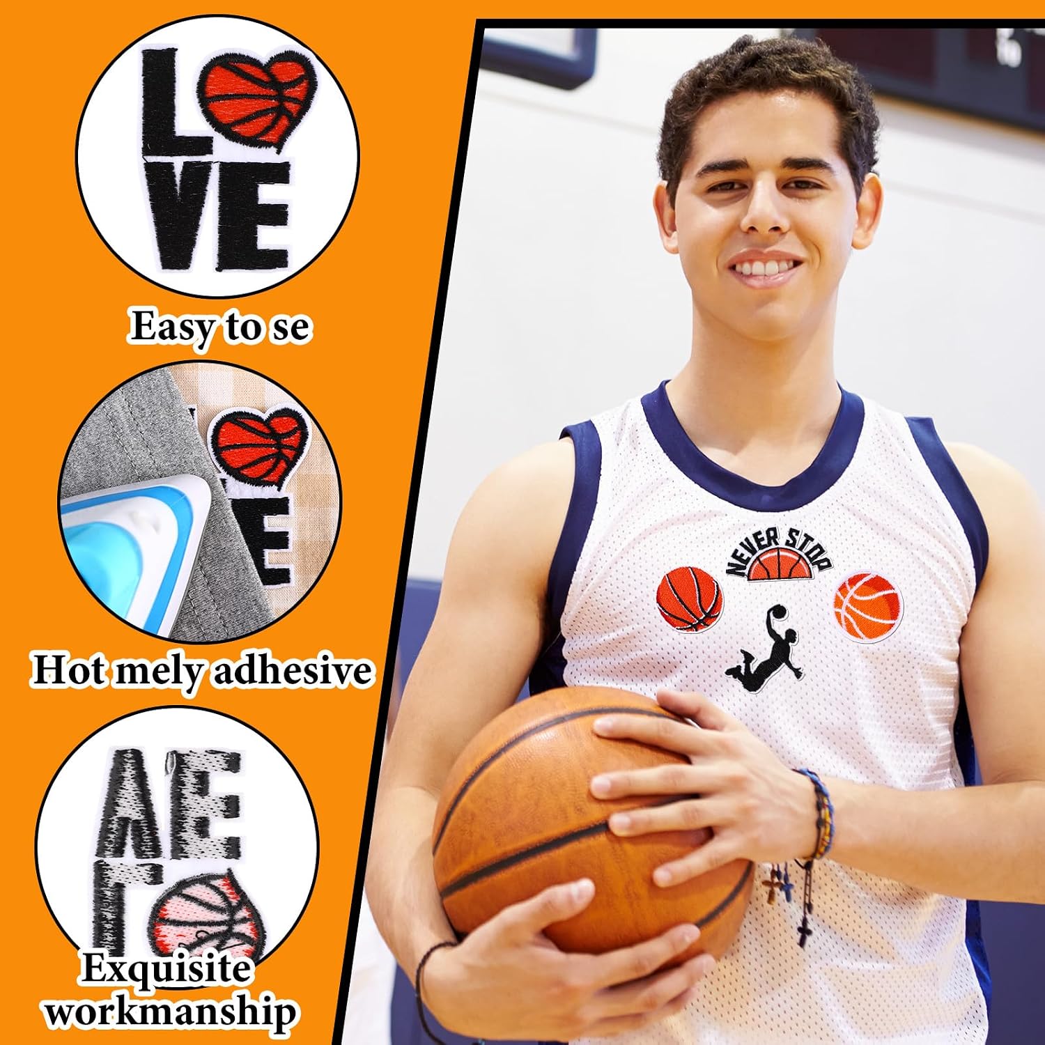 Hotop 48 Pcs Basketball Iron on Patches Patch Backpacking Sew on Patches Sports Ball Embroidered Patches for Jeans Jackets Clothes Backpack Cap DIY Crafts Sew Making
