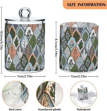 GAIREG 4 Pack Qtip Holder Dispenser Fantasy Trees Leaves Apothecary Jars for Bathroom