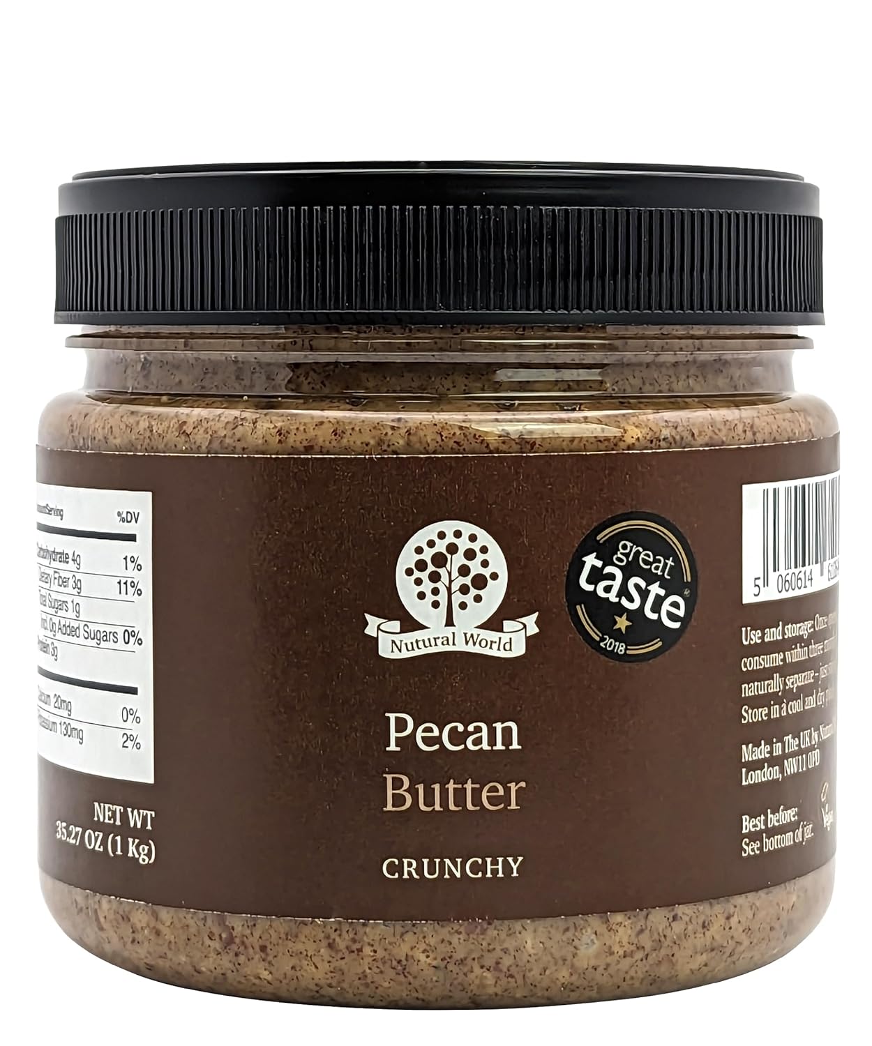 Nutural World - Crunchy Pecan Nut Butter 35 Oz (1kg) Great Taste Award winner - Pure 100% single ingredient
