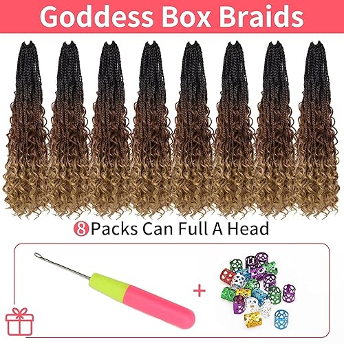 Miniatura 4 de Goddess Box - Paquete de 8 trenzas de ganchillo de 18 pulgadas, trenzas bohemias hippie, trenzas bohemias con extremos rizados, pelo sintético de