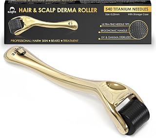 ELEVATE Derma Roller 0.25 mm Microneedle with 540 Titanium Micro Needles - Gold Color 1 Pack - Includes Storage Case - Personal Use Microneedling Roller - Microdermabrasion Face Roller Beard Skin Hair