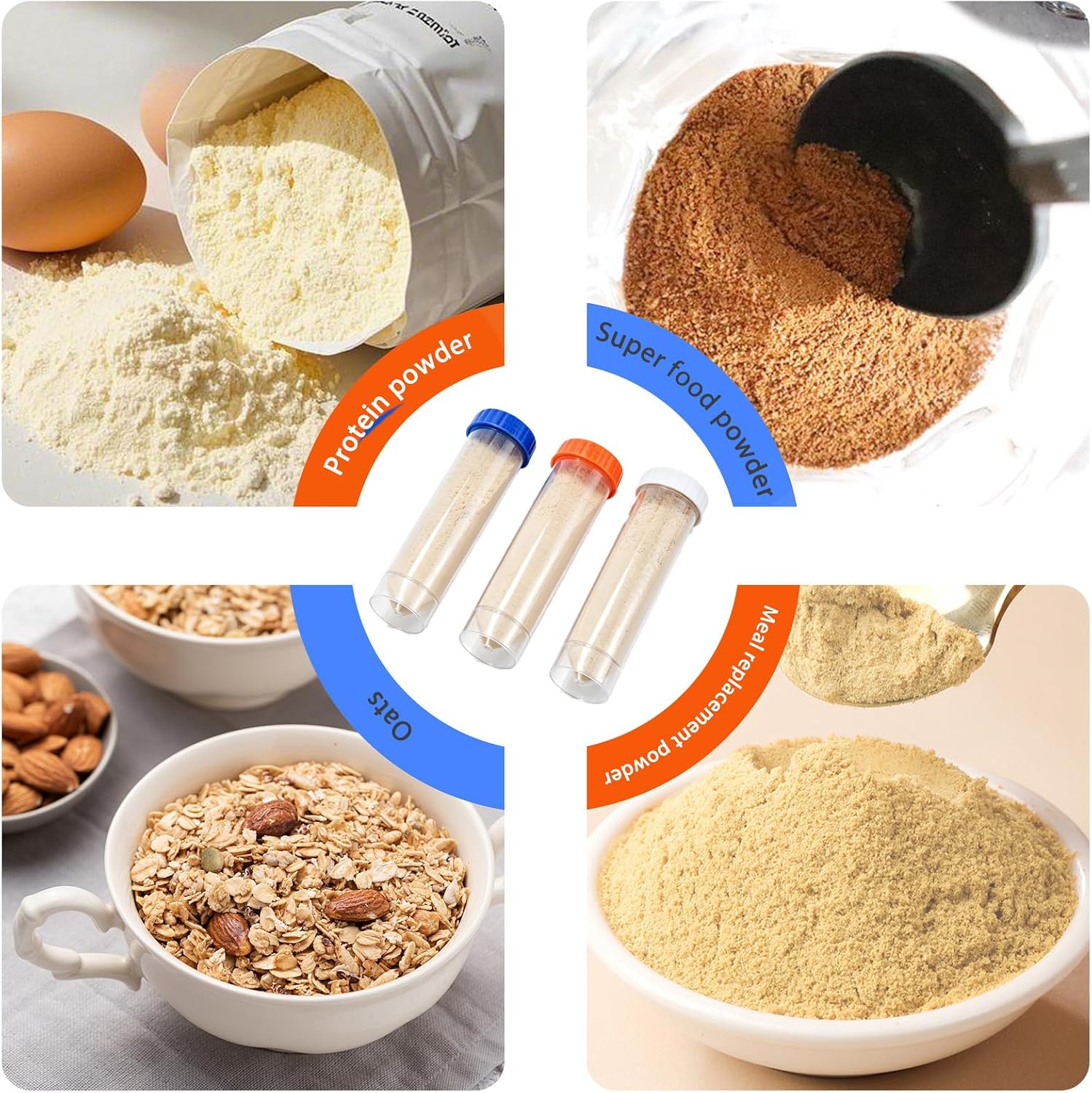 Protein Powder Travel Containers to Go, 12-Pack 100ml Leakproof Reusable Powder Containers with Labels, Funnels and Storage Bag for Fitness, Work, Travel and Daily Use