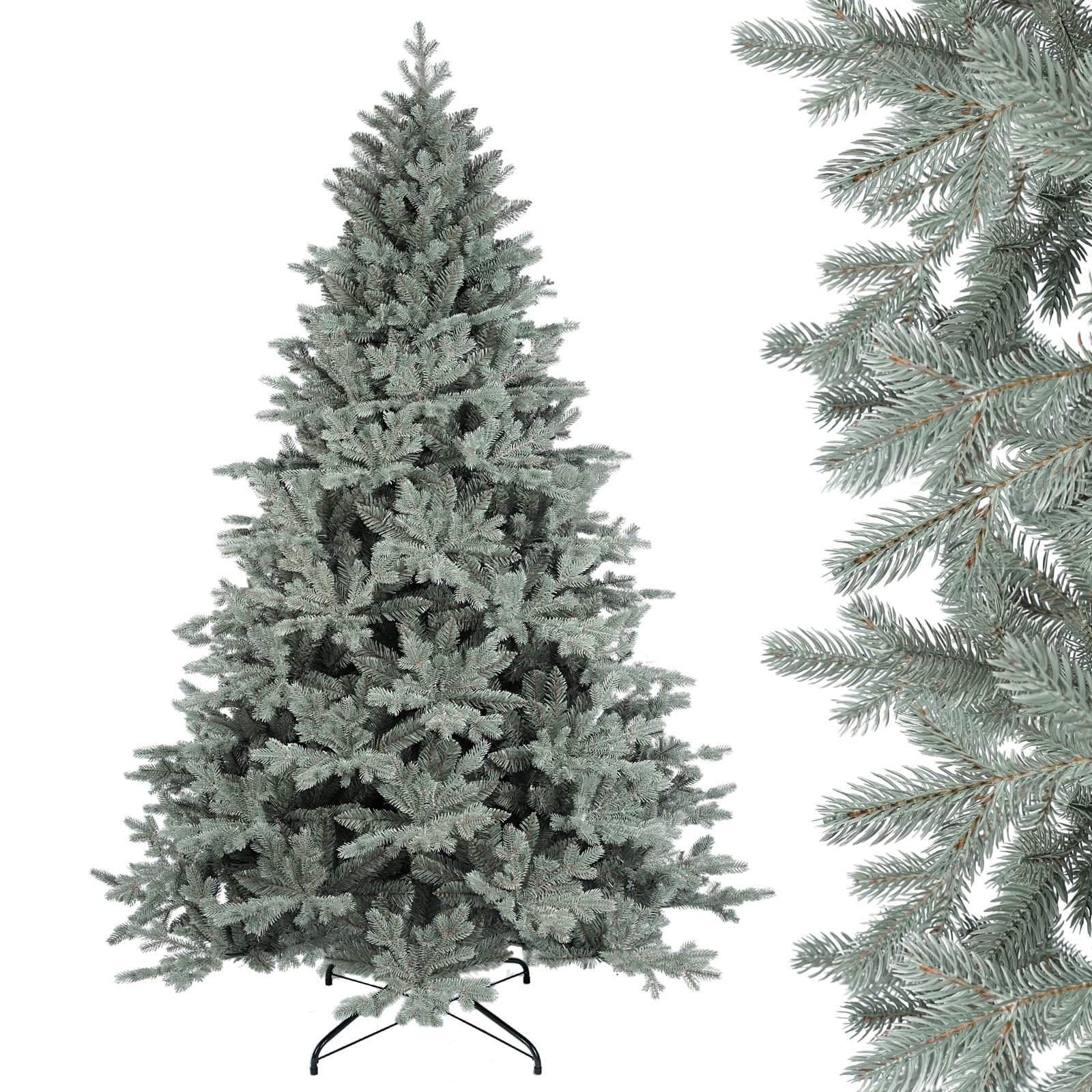 SALCAR 210 cm Künstlicher Weihnachtsbaum aus 80% PE, Natürliche Blaugrau Tanne, Christbaum mit Schnellaufbau-Klappsystem und Metallständer