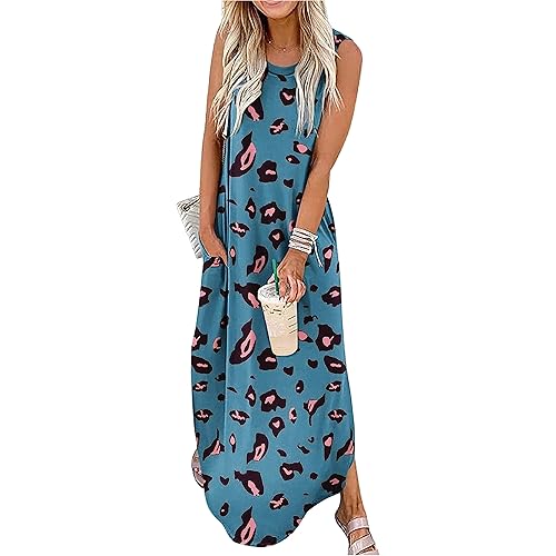 CHUNTIANRAN Women's Summer Maxi Dress Casual Loose Sundress Long Dress Sleeveless Vacation Beach Dresses with Pockets