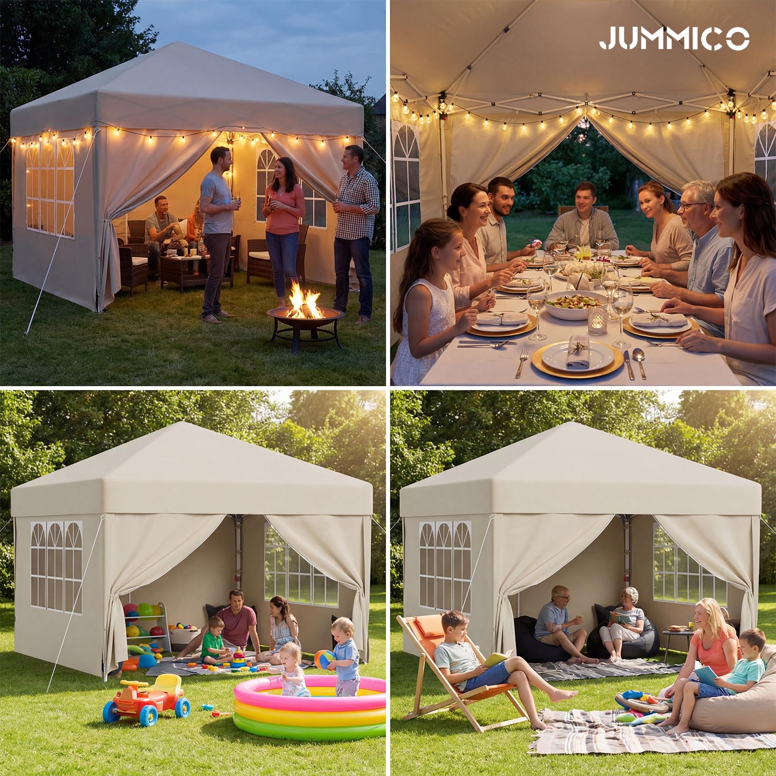 JUMMICO Tonnelle Pliable 3x3m Imperméable Stable au Vent Hauteur Réglable Beige