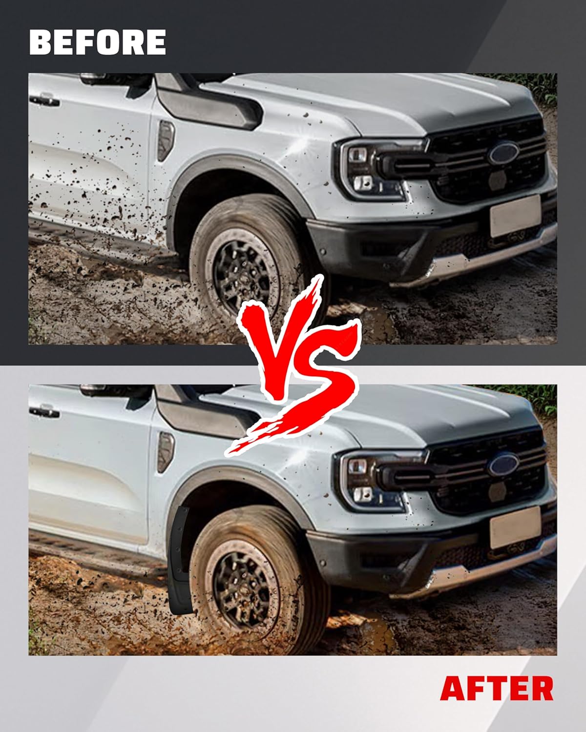 KEWISAUTO Mud Flaps Splash Guards for 2024 2025 Ford Ranger, Front & Rear Mud Guards Fender Flares for Ford Ranger XL/XLT/Lariat 2024 2025 Exterior Accessories (Not for Raptor)