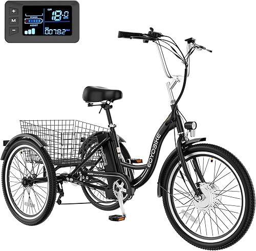 Miniatura 8 de H&ZT Triciclo eléctrico de 350 W, E-Trike de 7 velocidades con batería de litio de 36 V y 10 Ah, certificado UL, 15 MPH, 24 pulgadas/26 pulgadas