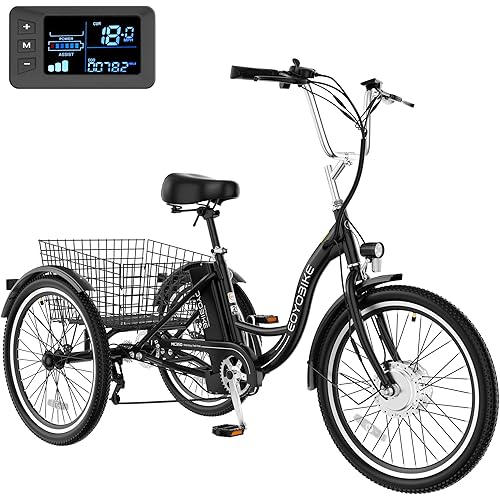 H&ZT 350W Electric Tricycle, 7-Speed E-Trike with 36V 10Ah Lithium Battery, UL Certified, 15MPH, 24"/26" 3-Wheel E-Bike for Adults with Rear Basket