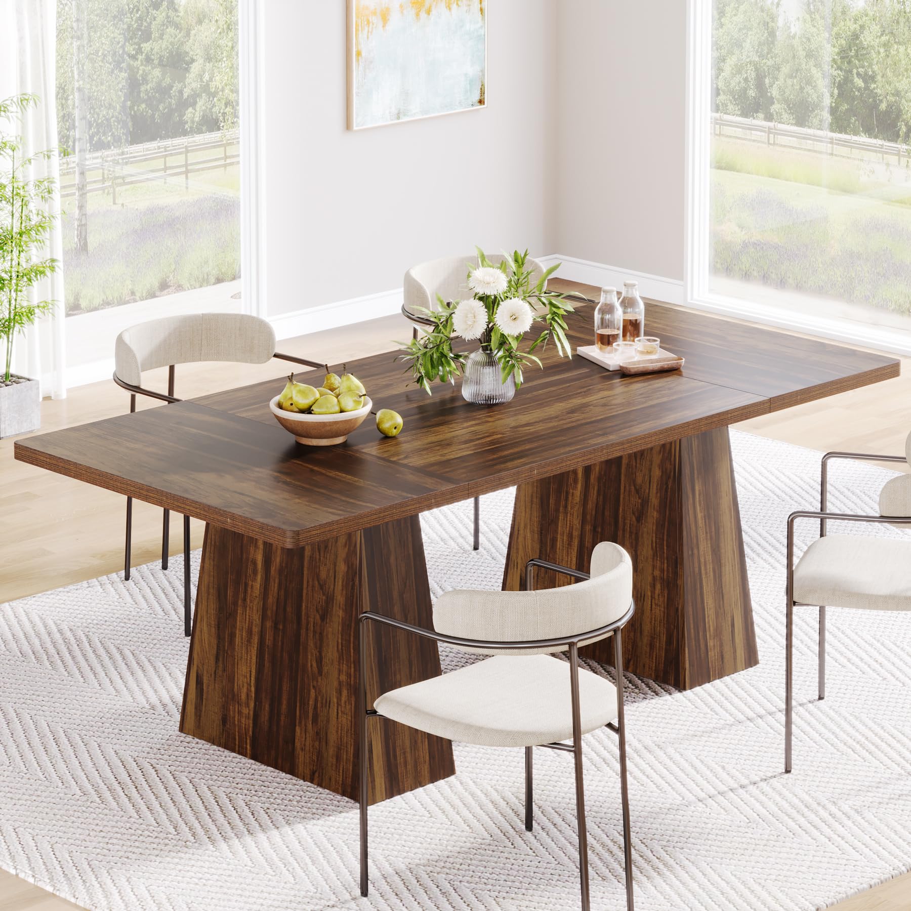 Tribesigns Dining Table for 6, Farmhouse Rectangular, Rustic Brown, 63" L x 31.5" W x 30" H