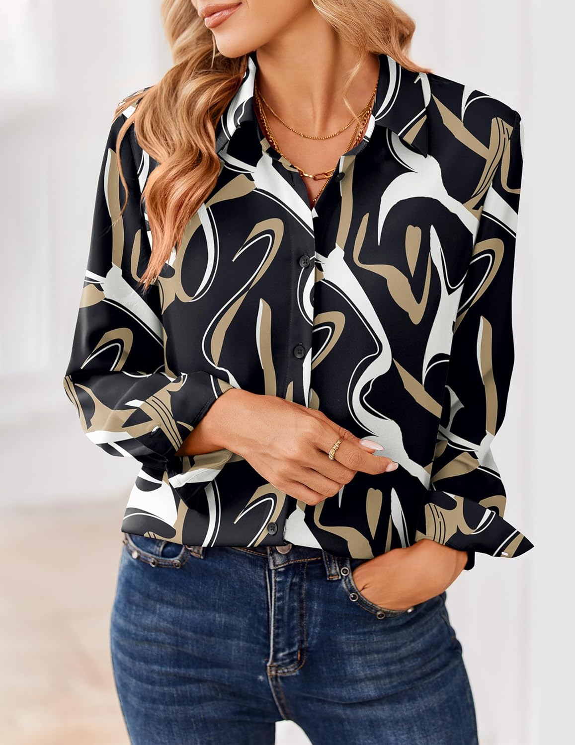 Zeagoo Women Blouses Chiffon Long Sleeve Button Down Shirts Business Causal Dressy Work Top V Neck Summer Spring Clothes - Image 2