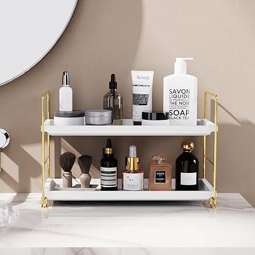 Miniatura 2 de FSyueyun Organizador de estante de maquillaje de 2 niveles para tocador, organizador de baño, encimera, organizador de perfume para el cuidado de la