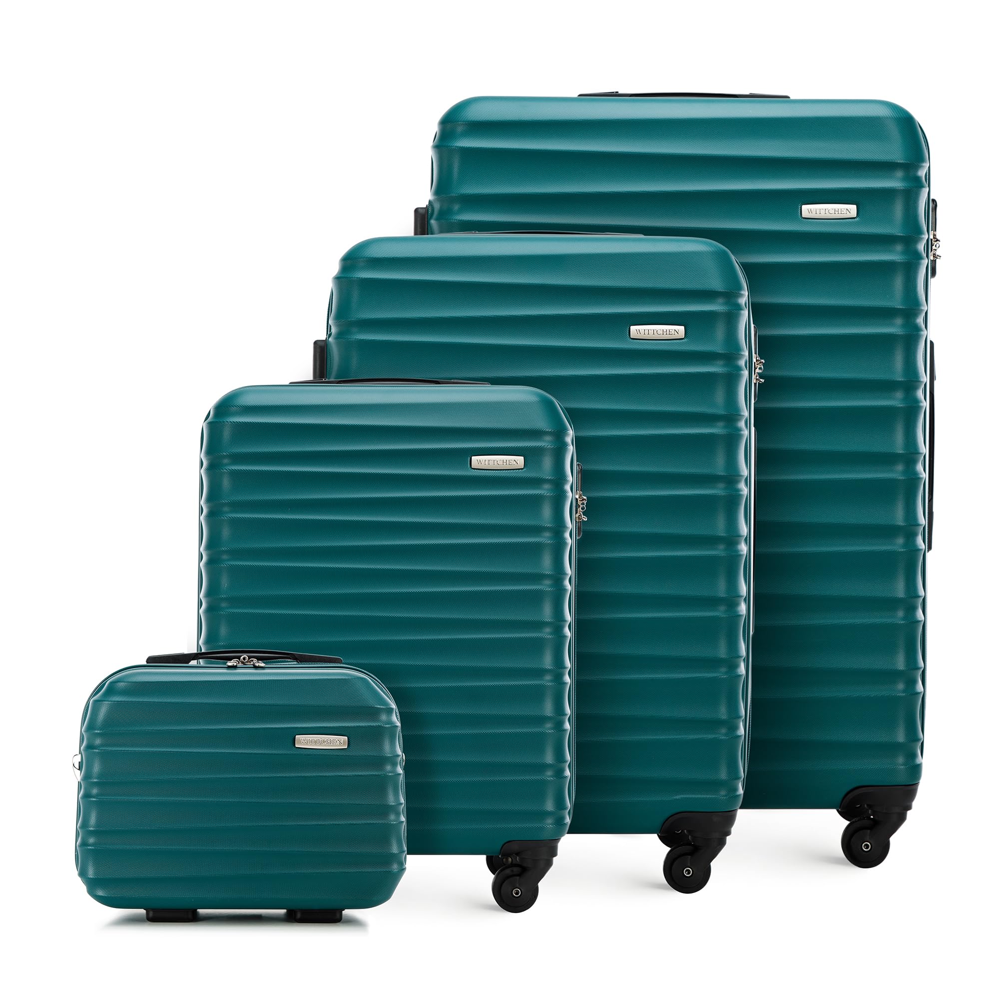 WITTCHEN Valigia da viaggio Bagaglio a mano Valigia da cabina Valigia rigida in ABS con 4 ruote girevoli Serratura a combinazione Maniglia telescopica GROOVE Line Set di 4 valigie Verde