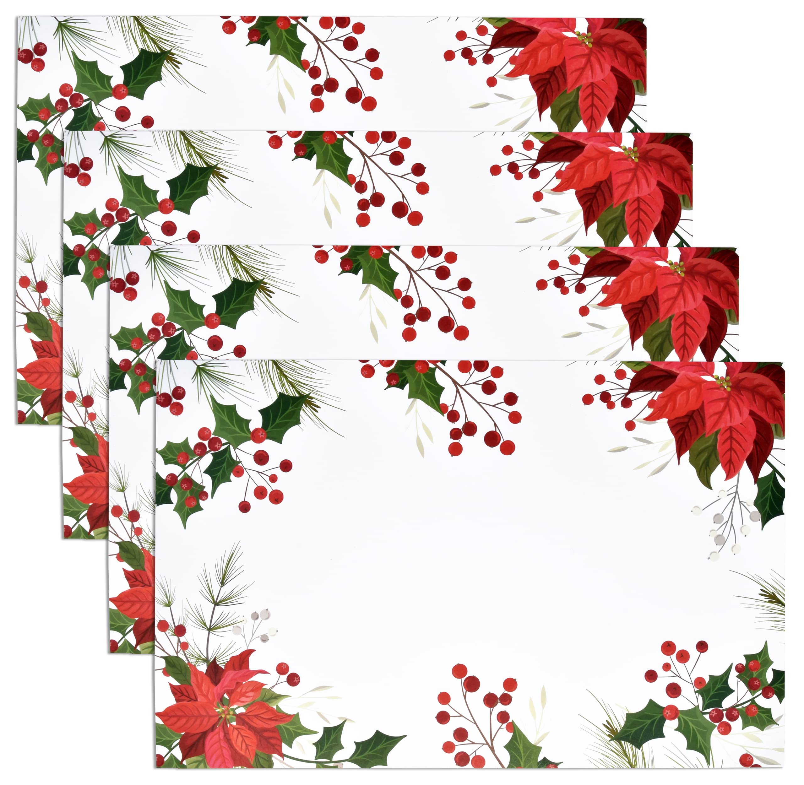 Gift Boutique 50 Disposable Christmas Paper Place Mats Red Poinsettia Flower with Green Holly Leaves Table Mat 11