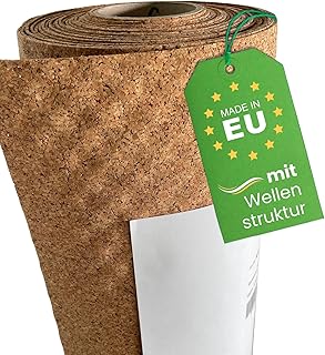 Trittschalldämmung mit Wellenstruktur I 10x1m 1,5-2,5mm stark I natürliche Dämmunterlage für Parkett & Laminat I Trittschallreduktion aus Kork I Umweltfreundliche Trittschalldämmung