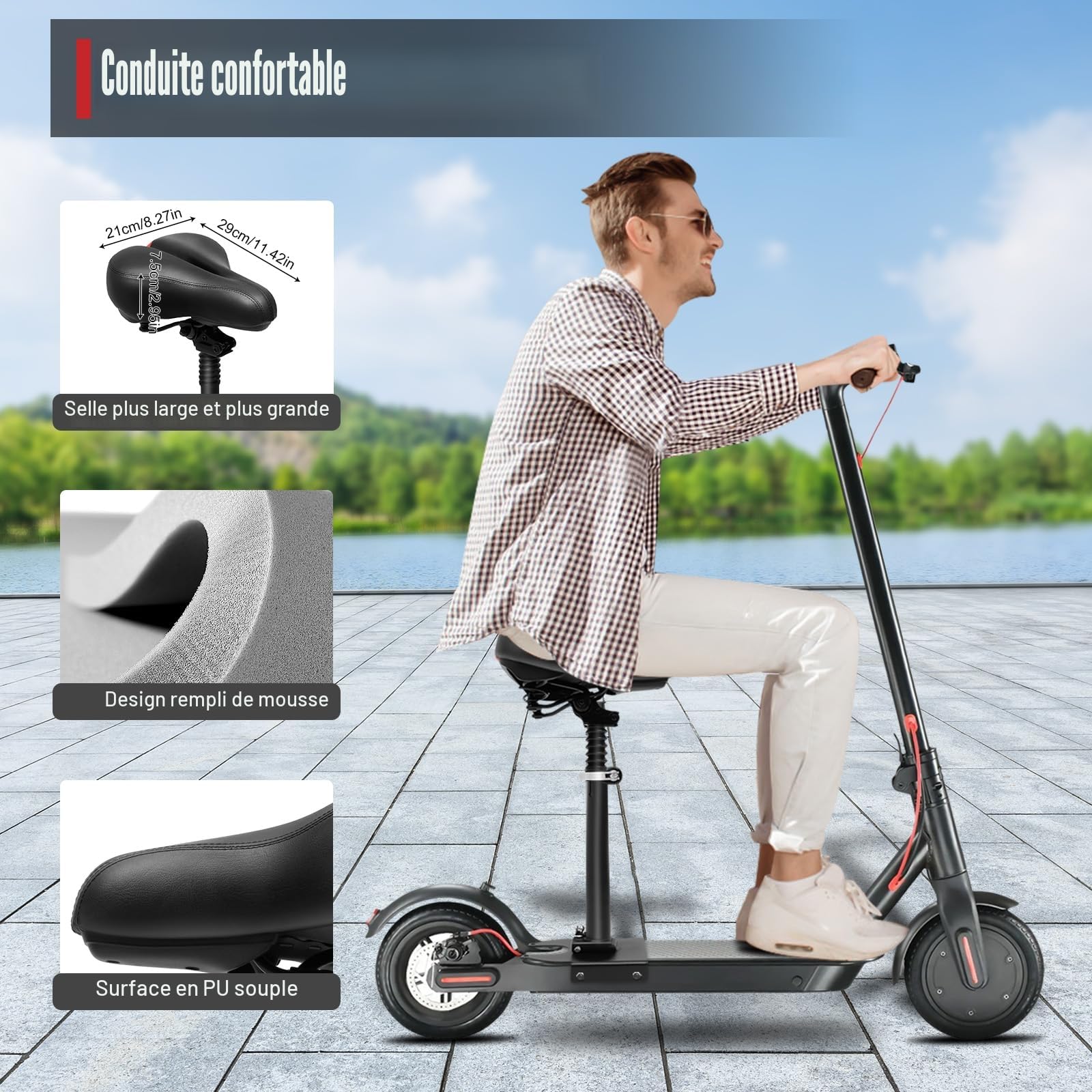 Selle de scooter électrique, selle de scooter électrique, selle réglable en hauteur, résistant aux chocs, siège pliable