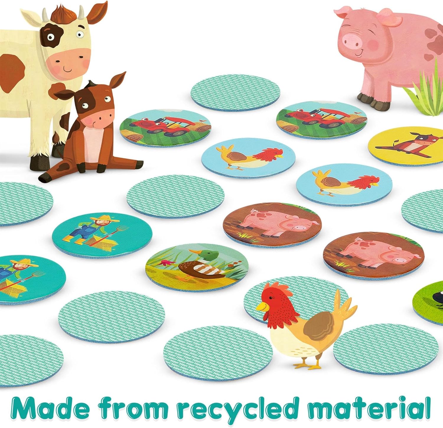 boppi Pairs Memory Game/Matching Game for Toddlers - Engaging Educational/Montessori Memory Matching Game for Kids Age 3 and Up - Farmyard