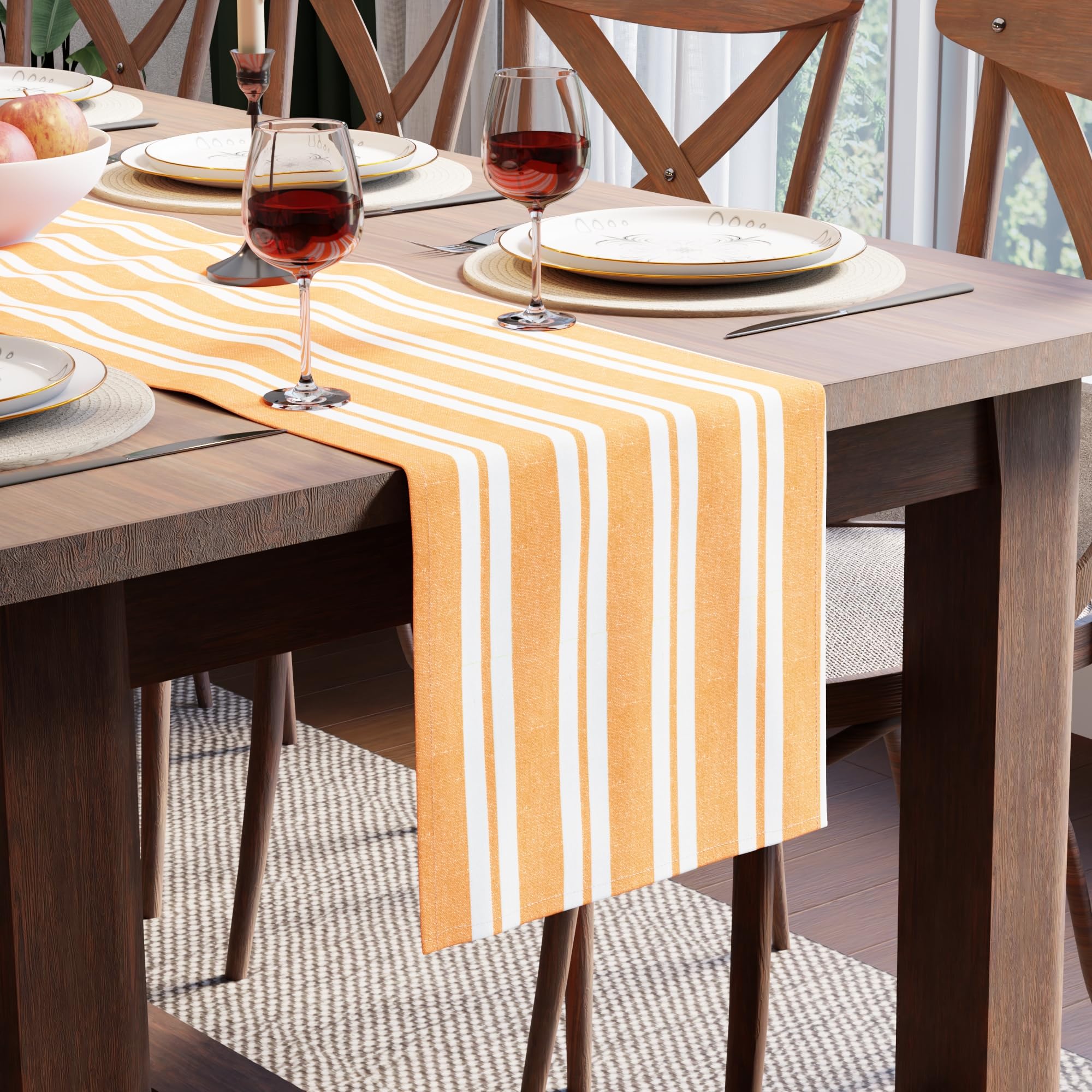 Encasa XO Cotton Dining Table Runner | Franca Yellow Stripes | Size 13x120 in - Machine Washable & Durable โ image 1