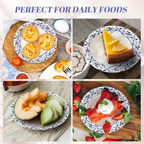 Miniatura 4 de FillTouch Paquete de 400 platos de papel desechables de 7 pulgadas para uso diario, a prueba de remojo, platos de papel pequeños resistentes para