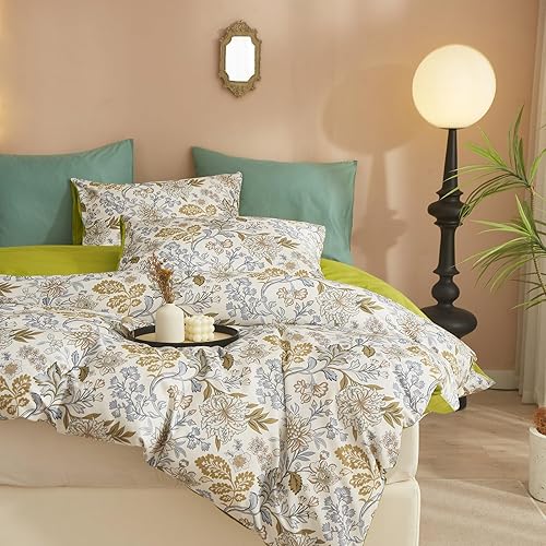 Miniatura 4 de mixinni Juego de funda de edredón de hojas verde oliva, tamaño King sobre blanco, 100 % algodón, con 1 funda de edredón y 2 fundas de almohada para