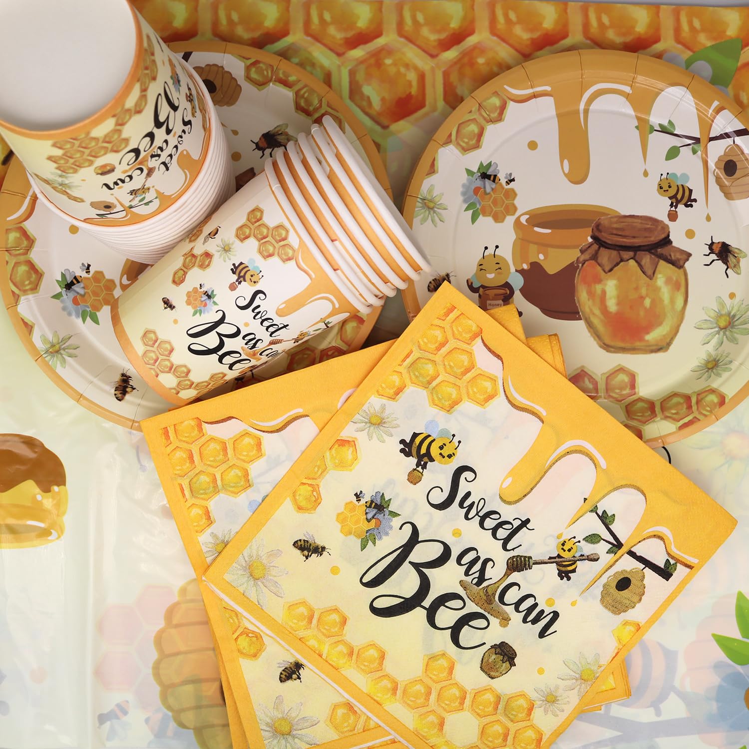 Set di stoviglie per feste di ape, 61 pezzi, decorazioni per feste di compleanno, piatti di carta, asciugamani di carta, tovaglie, primavera, pic-nic a tema stoviglie, battesimo di un bambino