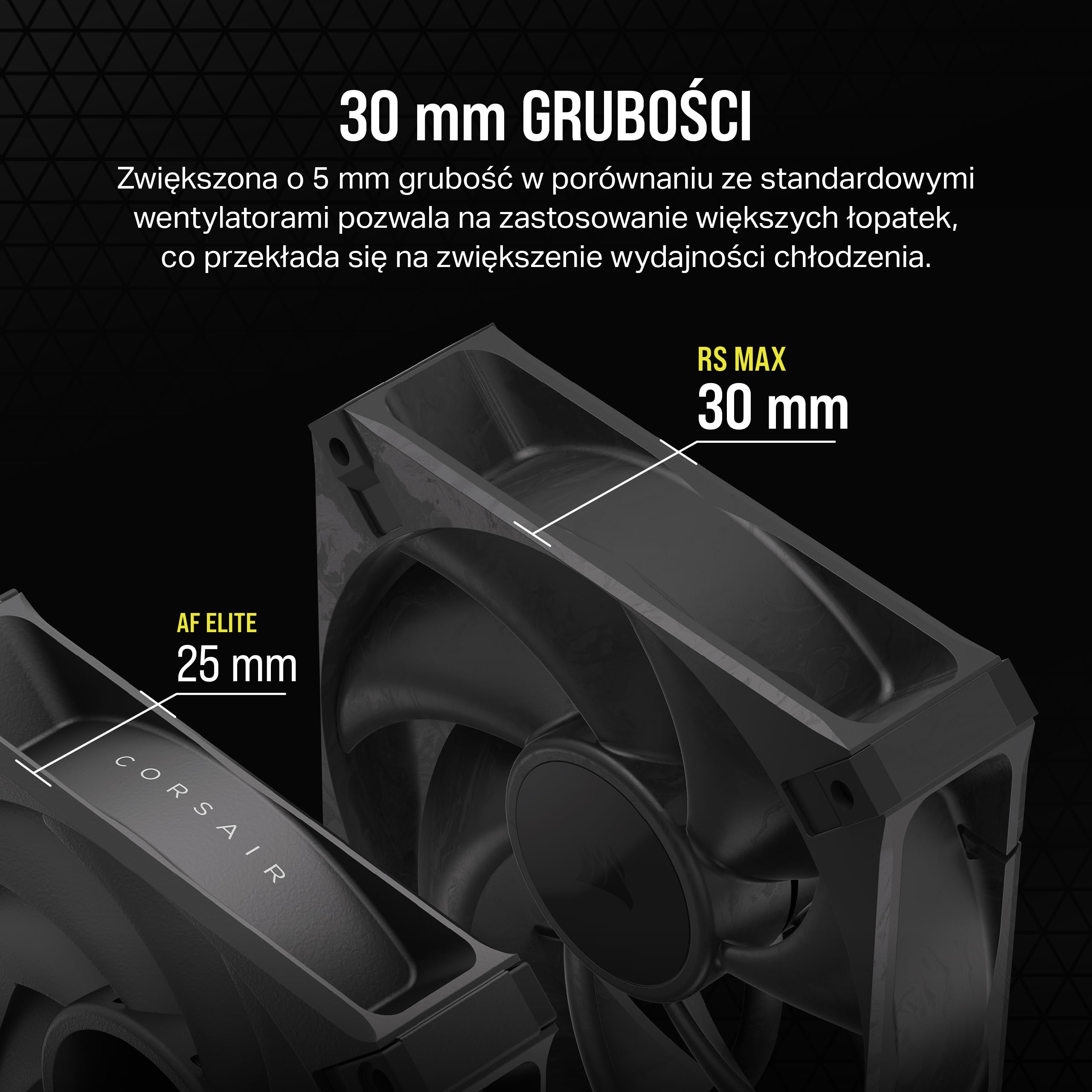 CORSAIR RS120 MAX Gruby Wentylatory PWM 120 mm – Wysokie Ciśnienie Statyczne – Konstrukcja z Materiału Liquid Crystal Polymer – 3 Sztuki – Czarny
