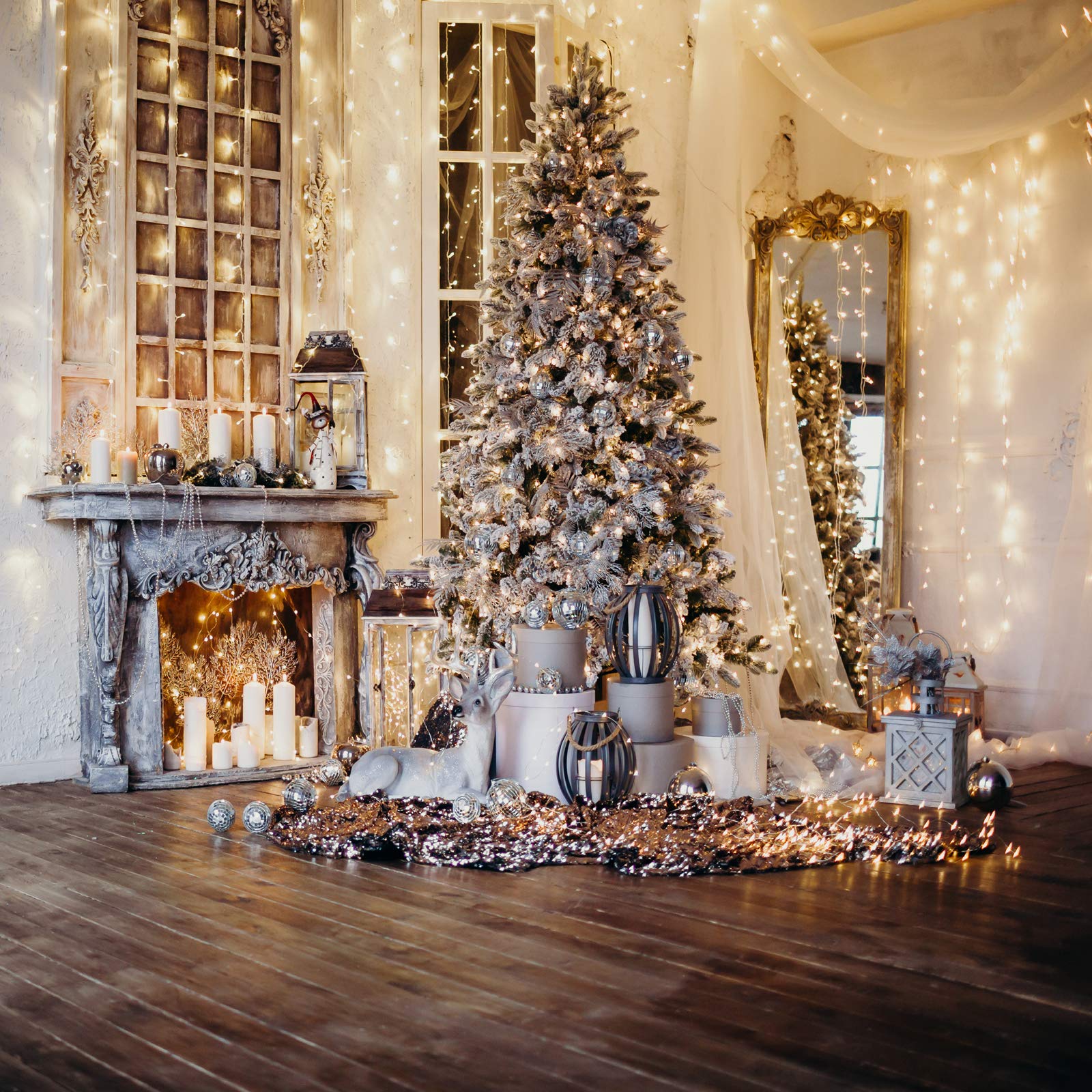 Photo 1 of Dudaacvt 10x10ft Christmas Backdrops for Photography Christmas Tree Photography Backdrops Christmas Fireplace Photo Backdrop Christmas Party Backdrops D475