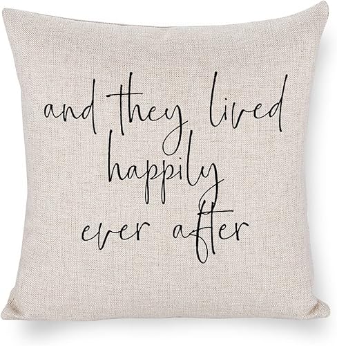 Funda de cojín de lino y algodón, y ellos vivían felices para siempre el hogar, decoración del versículo bíblico para sofá, cama, silla, regalo de disponible en Yaxa Peru