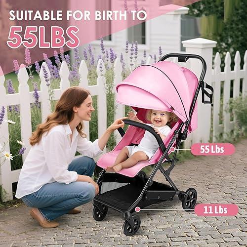 Miniatura 6 de Cochecito de bebé ligero, cochecito de viaje plegable con una sola mano, toldo grande con UPF 50+ y línea reflectante, respaldo ajustable, arnés de