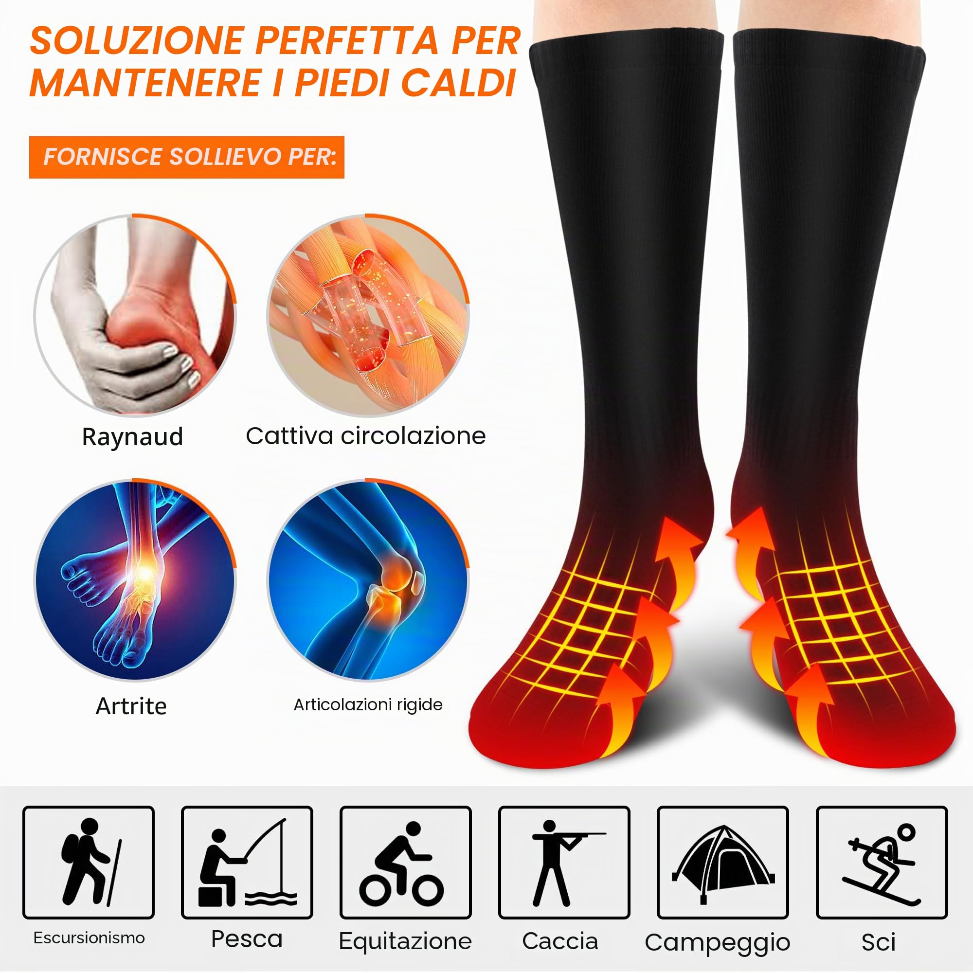 SVPRO Calzini riscaldati per uomo e donna, con batteria ricaricabile da 4000 mAh, calzini termici invernali, scaldapiedi elettrici per climi freddi, caccia, sci, escursionismo, campeggio (nero)