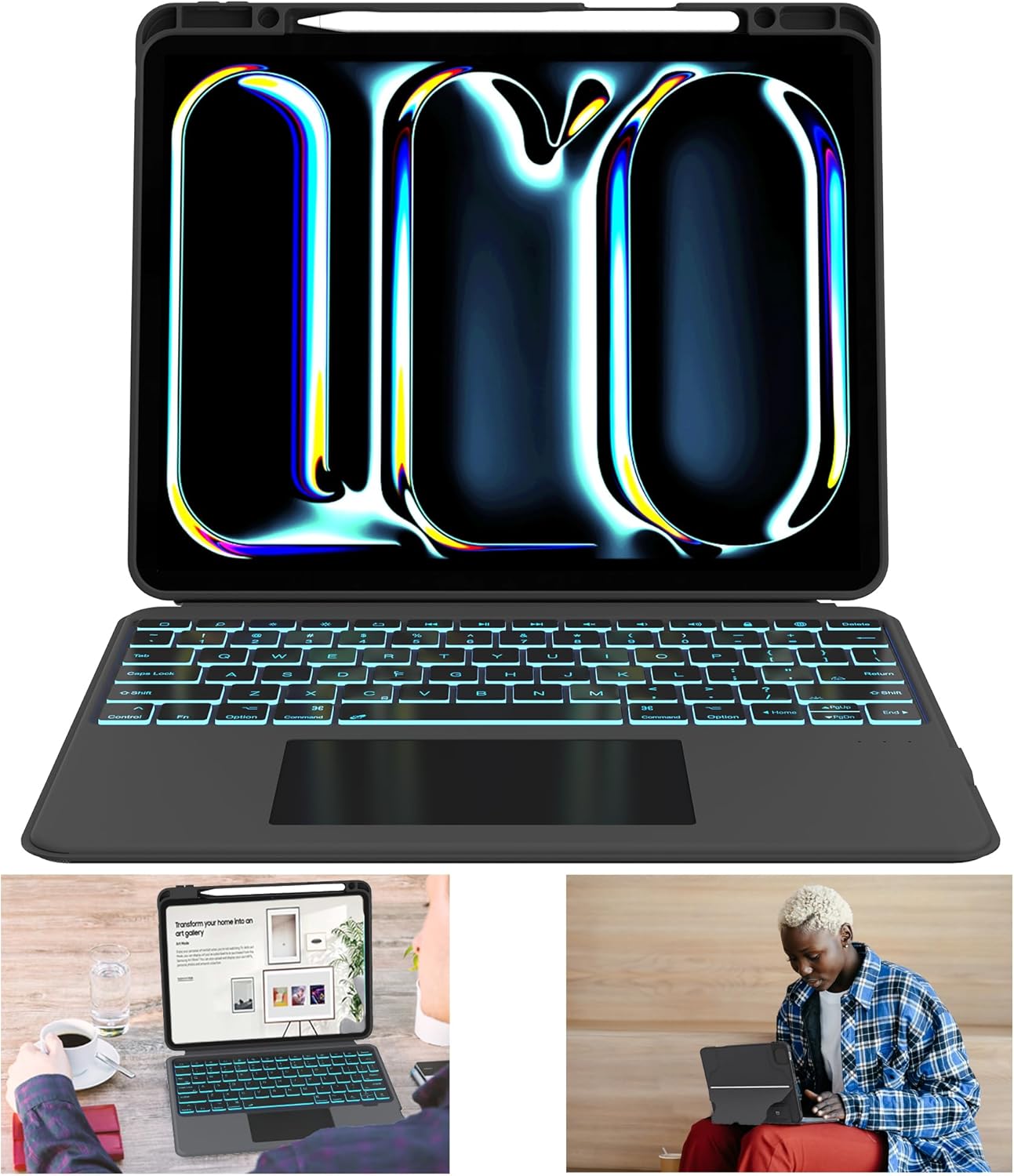 for iPad Pro 13-inch (M4) 2024 Case with Detachable Keyboard : 7 Color Backlit, Smart Touchpad, Vertical Stand, Auto Sleep/Wake up, Folio Tablet Keyboard Case with Pen Holder for 13" iPad Pro M4 2024
