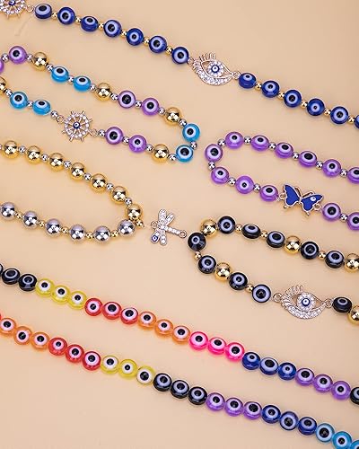 Miniatura 4 de Cuentas de mal de ojo para la fabricación de joyas abalorios planos redondos de 0315in de ojo maligno kit de fabricación de pulseras de Pascua para