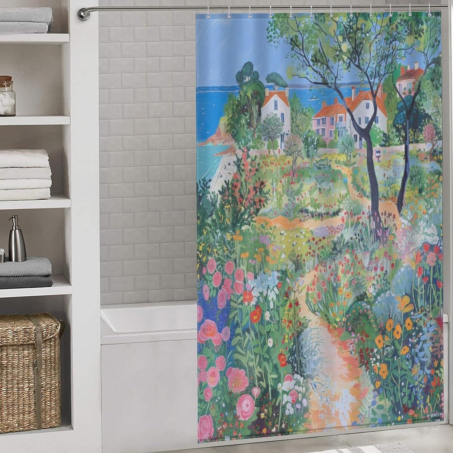 Seaside Scenes Shower Curtain Country Road Farm House Shower Curtain with Hooks Polyester Fabric Modern Shower Curtain Modern Home Bathroom Decorations 55x72Inch