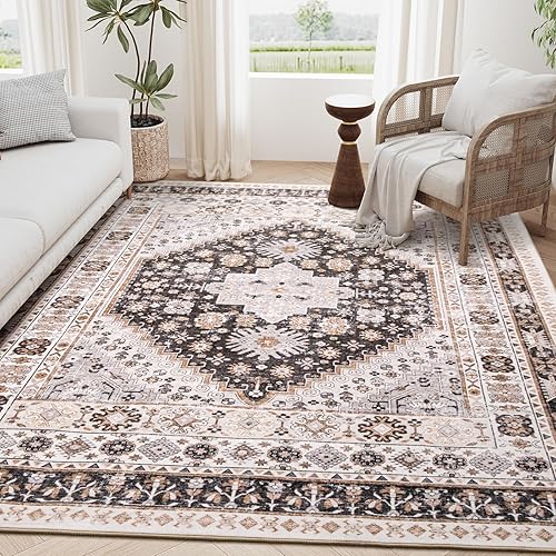 zesthome Alfombras de área de 8 x 10 pies para sala de estar, con parte trasera antideslizante, lavables, alfombra vintage de gran tamaño,