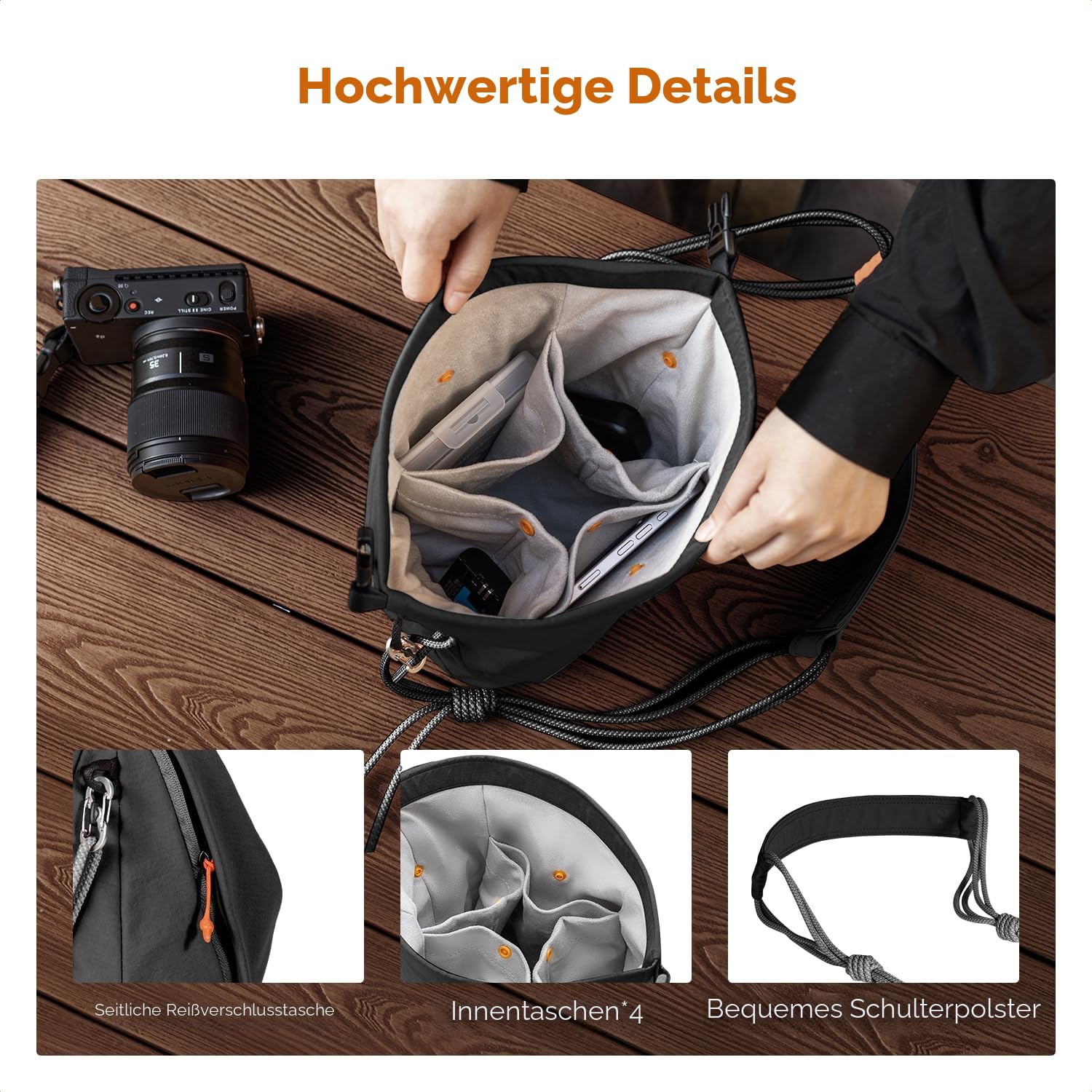 K&F CONCEPT Kameratasche, Modische Umhängetasche, Tragbare Leichte Camera Bag, Geeignet für Kleine Liner Bag mit Spiegellose Kamera, Schwarz