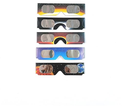 Bookishbunny 5 pares de gafas de papel de los espectadores del eclipse solar que ven el sol ISO certificaron 5pk, Varios colores