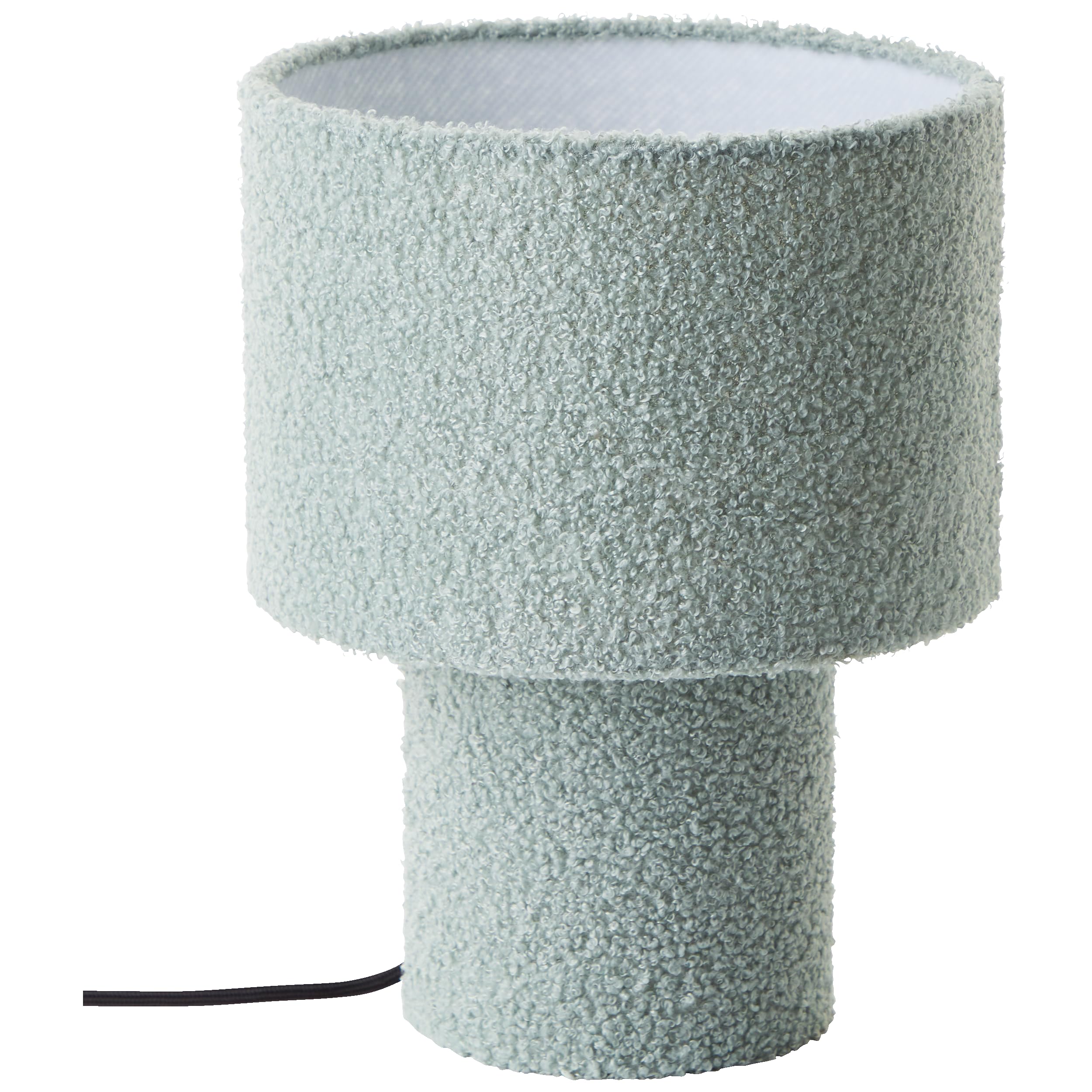 Lightbox Nacht-Tischlampe | Ø 23 cm, 30 cm Höhe | Tischleuchte mit Wipp-Schalter & hochwertigem Teddy-Stoff | E27 Fassung | flauschige Schlafzimmer-Lese-Lampe aus Metall/Textil in Grün