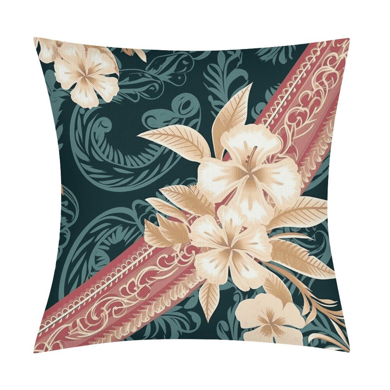 Fodpand Style Elegant Hawaiian Pattern Pillow Covers 18X18 Inch, Pillow Cases Boho Farmhouse, Throw Pillow Covers For Couch Sofa Bed Spring Home Decor