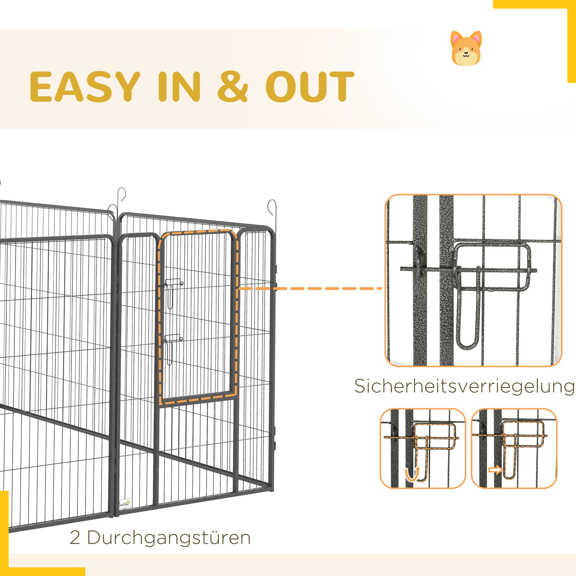 PawHut Parc pour chiot - 16 pièces - 100 cm de haut - Pliable - Avec 2 portes verrouillables - En acier - Pour grands chiens - Pour l'intérieur et l'extérieur - Pour le camping, le jardin, la