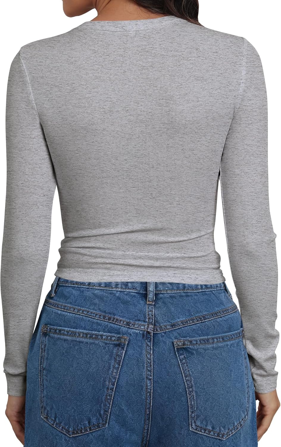 Artfish Women Crew Neck Ribbed Knit Long Sleeve T-Shirt Form Fitting Casual Basic Tops - Image 2