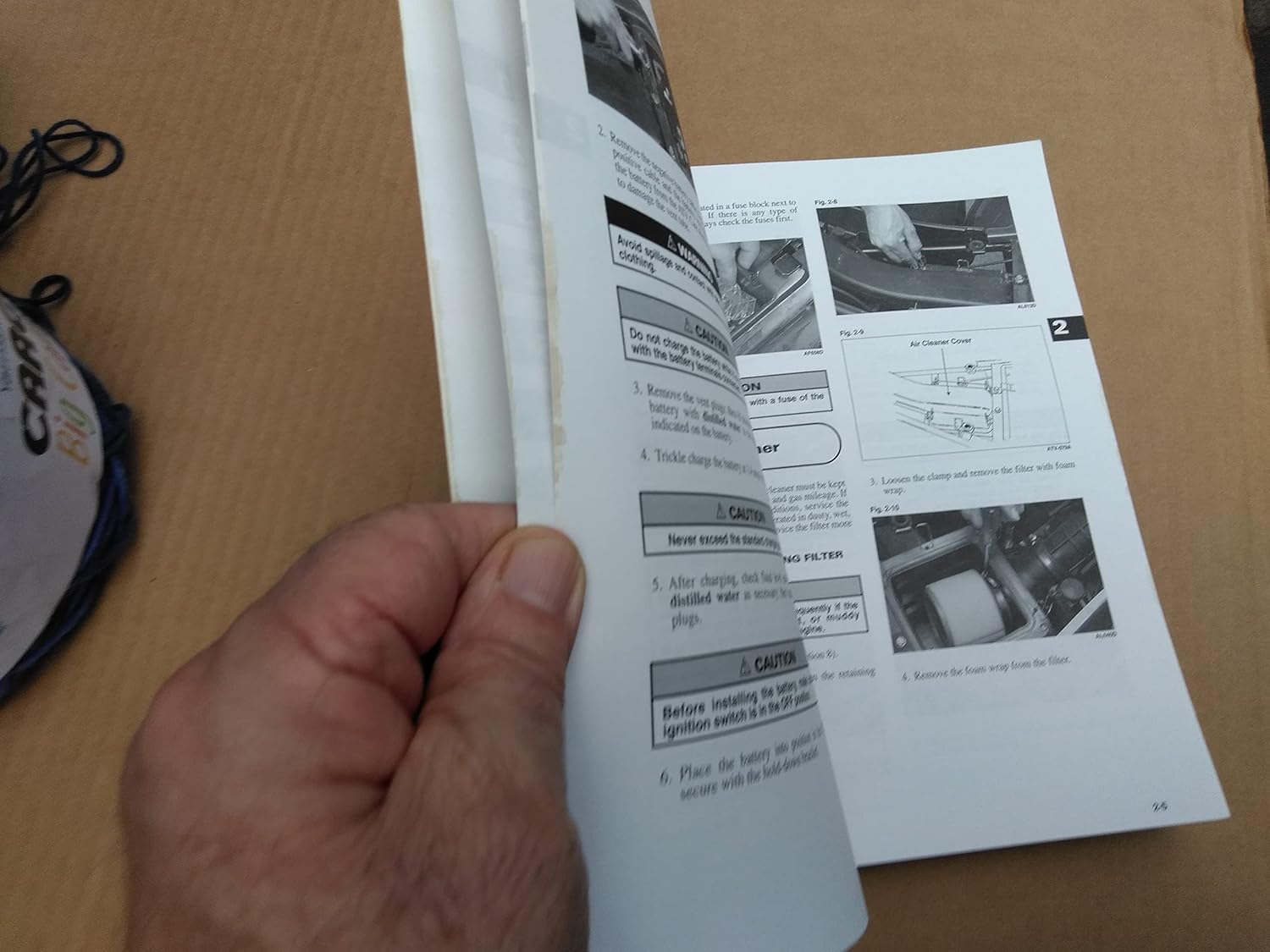 Manual page showing general maintenance instructions and warnings