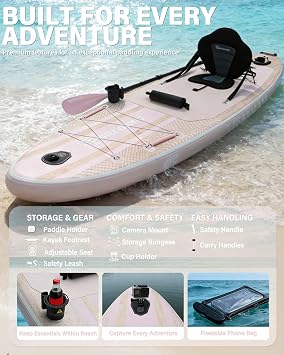 TIGERXBANG Inflatable Stand Up Paddle Board with SUP Board Accessories, Anti-Slip EVA Deck, 11'/10'6'' Paddleboard for Adults & Youth - All Skill Levels