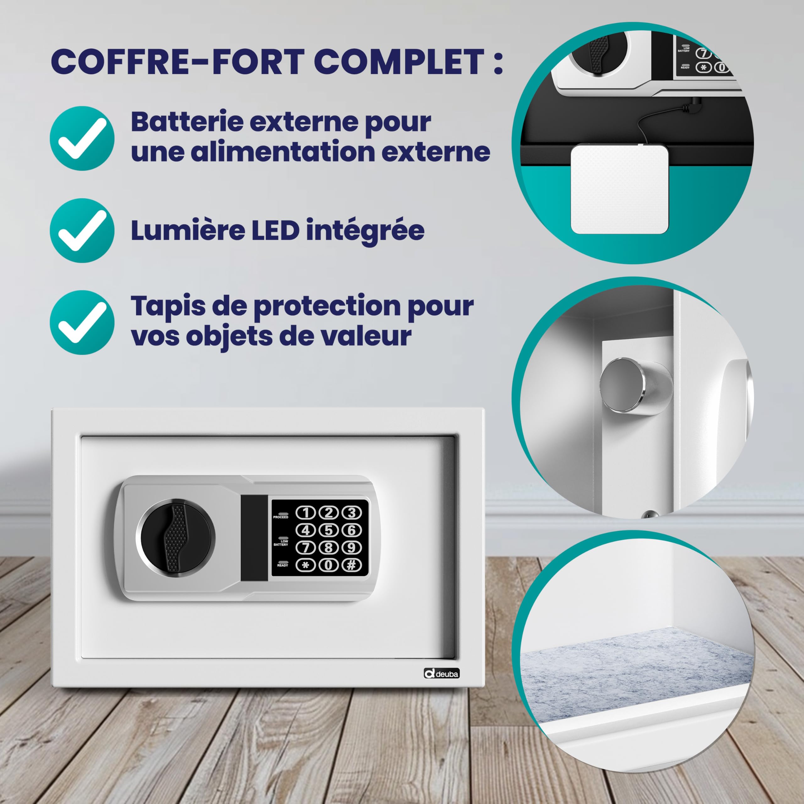 DEUBA® Coffre Fort Électronique Argent 31 x 20 x 20 Cm avec Cadenas Code pour Argent Bijoux Document et Livre Porte Acier Épaisse Verrouillage Double Pêne Fixation Murale ou Sol