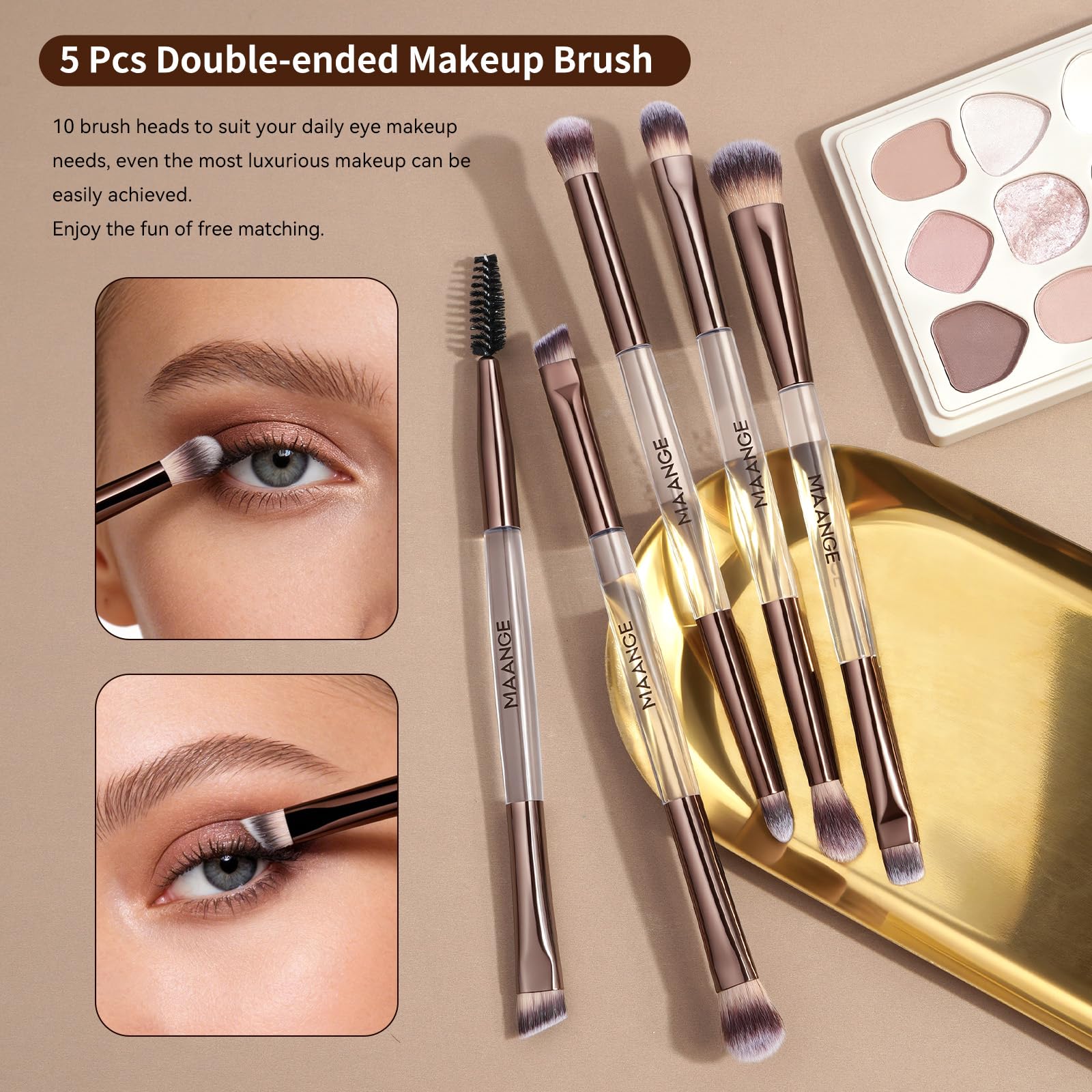 MAANGE Set di 7 pennelli per fondotinta con borsa, pennelli da trucco, pennello per ombretto, correttore, pennello a doppia punta, per fondotinta, contouring, cipria, fard, set professionale di